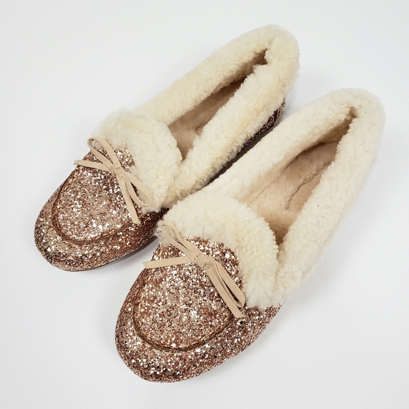 rose gold glitter slippers